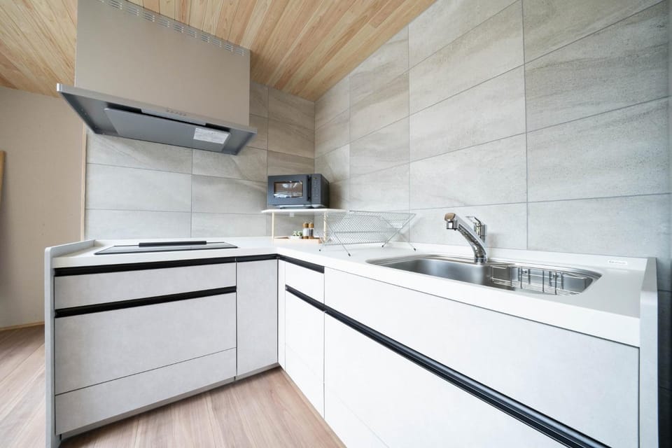 Kitchen or kitchenette, stove