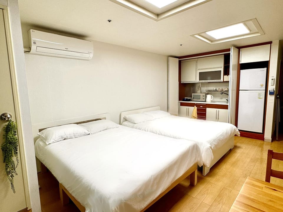 Bed, Kitchen or kitchenette, Photo of the whole room, Bedroom, minibar, oven, air conditioner