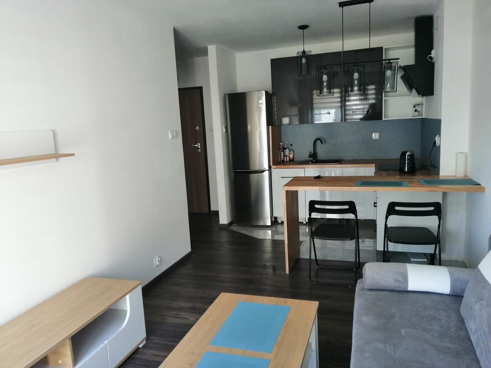 Kitchen or kitchenette, Living room, Seating area, Dining area