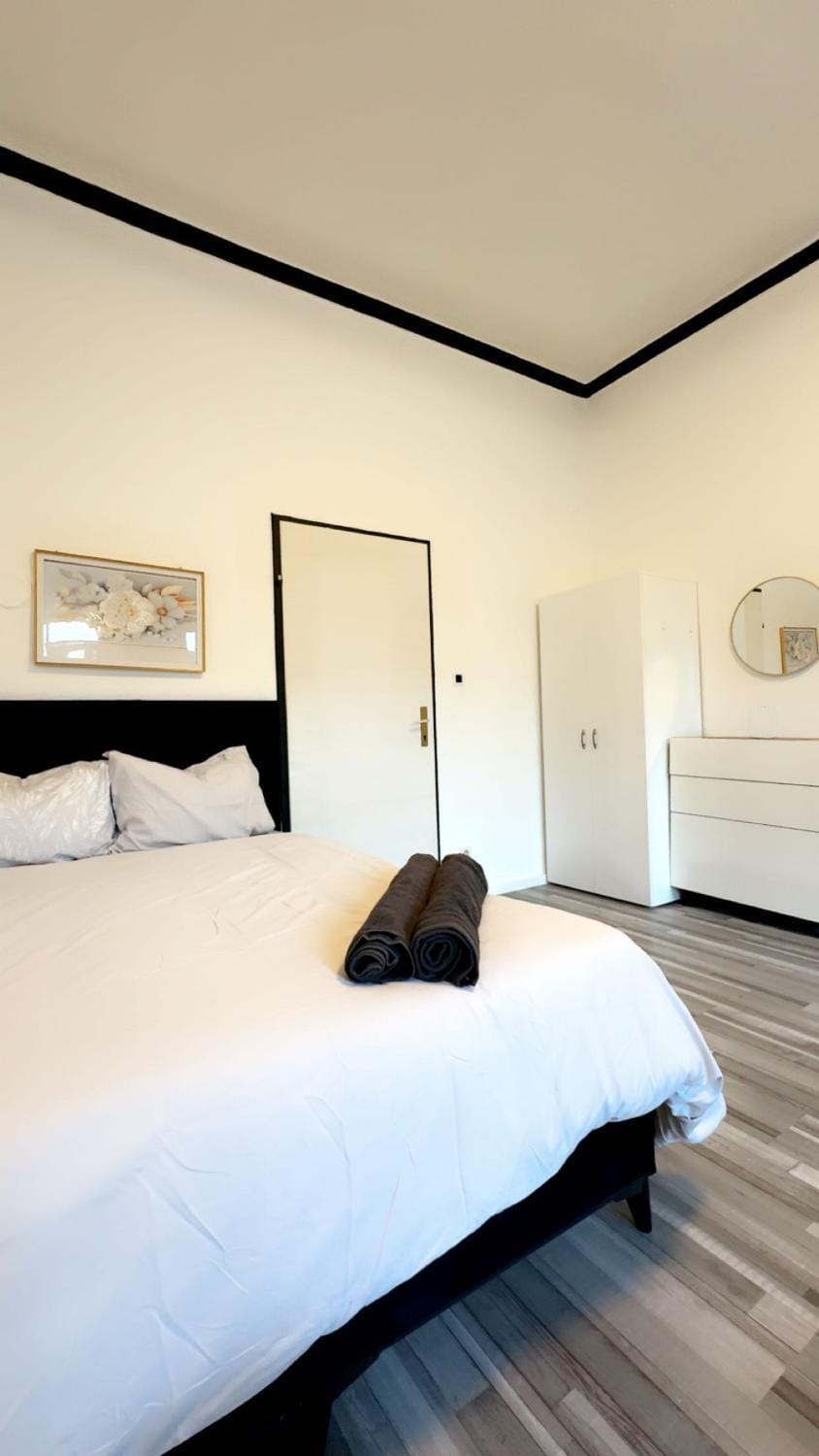Bed, wardrobe