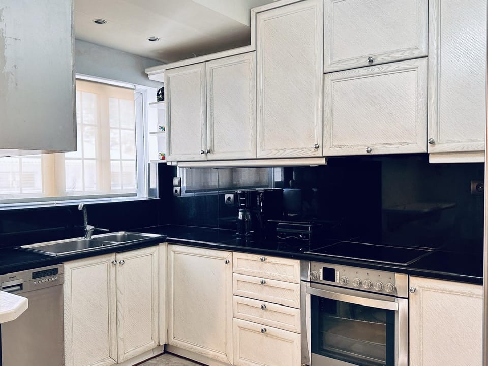 Kitchen or kitchenette, dishwasher, oven, stove