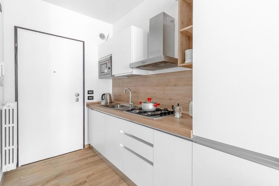Kitchen or kitchenette, stove