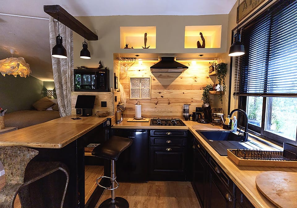 Kitchen or kitchenette, oven, stove, toaster