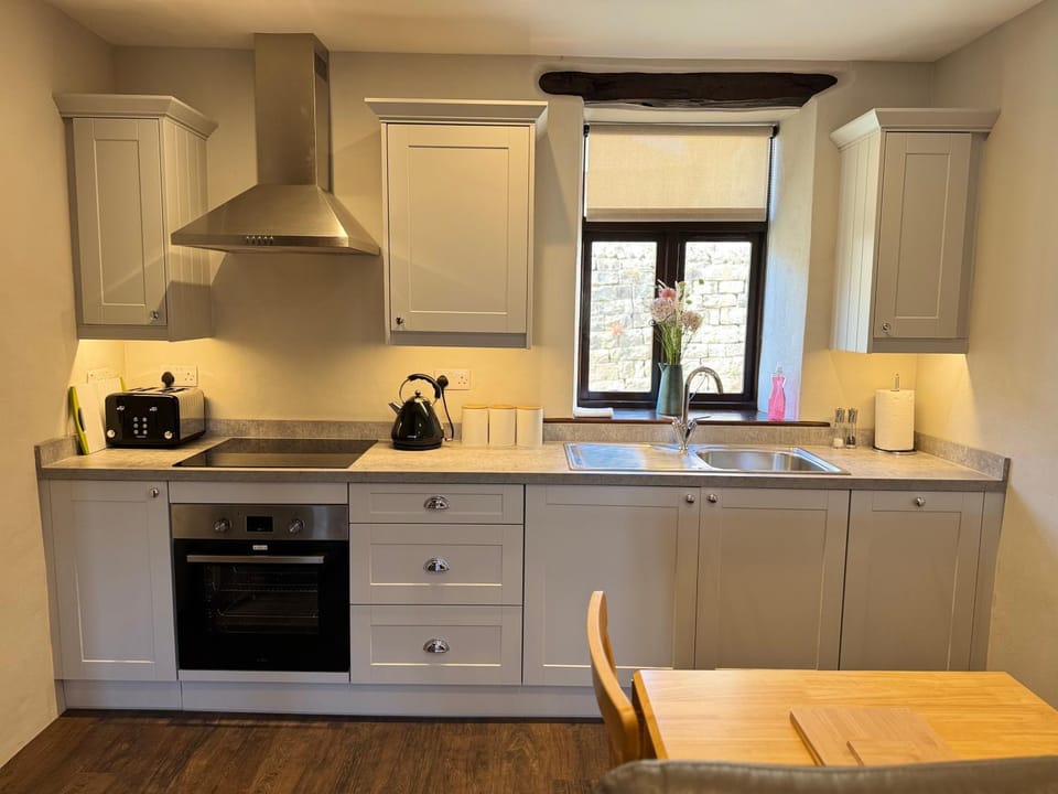 Kitchen or kitchenette, dishwasher, stove, toaster