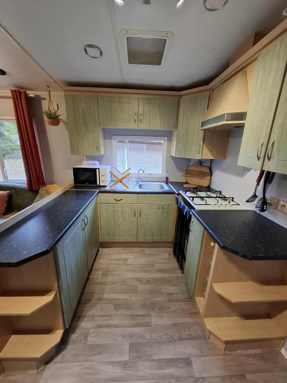 Kitchen or kitchenette, stove