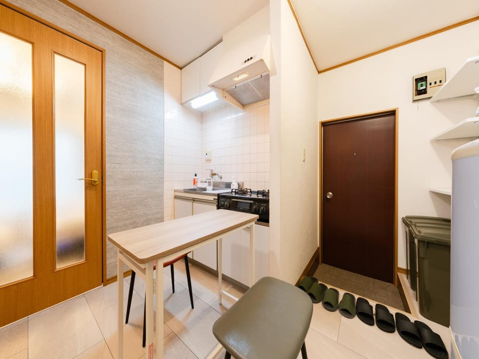 Kitchen or kitchenette, stove