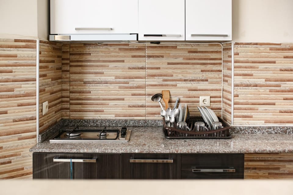 Kitchen or kitchenette, stove