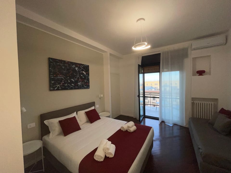 Bed, Photo of the whole room, Bedroom, furniture, towels, air conditioner