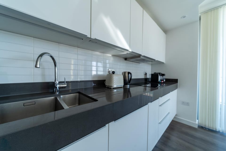 Kitchen or kitchenette, dishwasher, stove