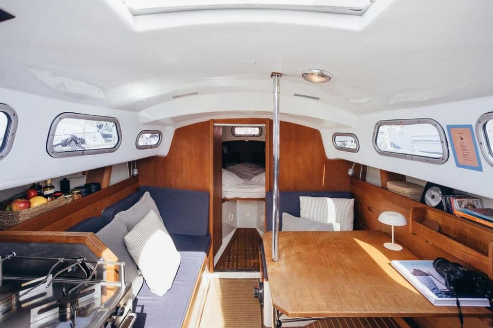 Life On Board in a Vintage Sailboat Docked boat in Cascais