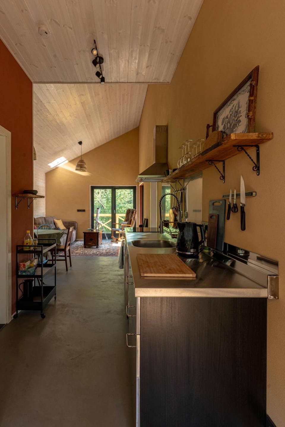 Kitchen or kitchenette, Living room, dishwasher, stove