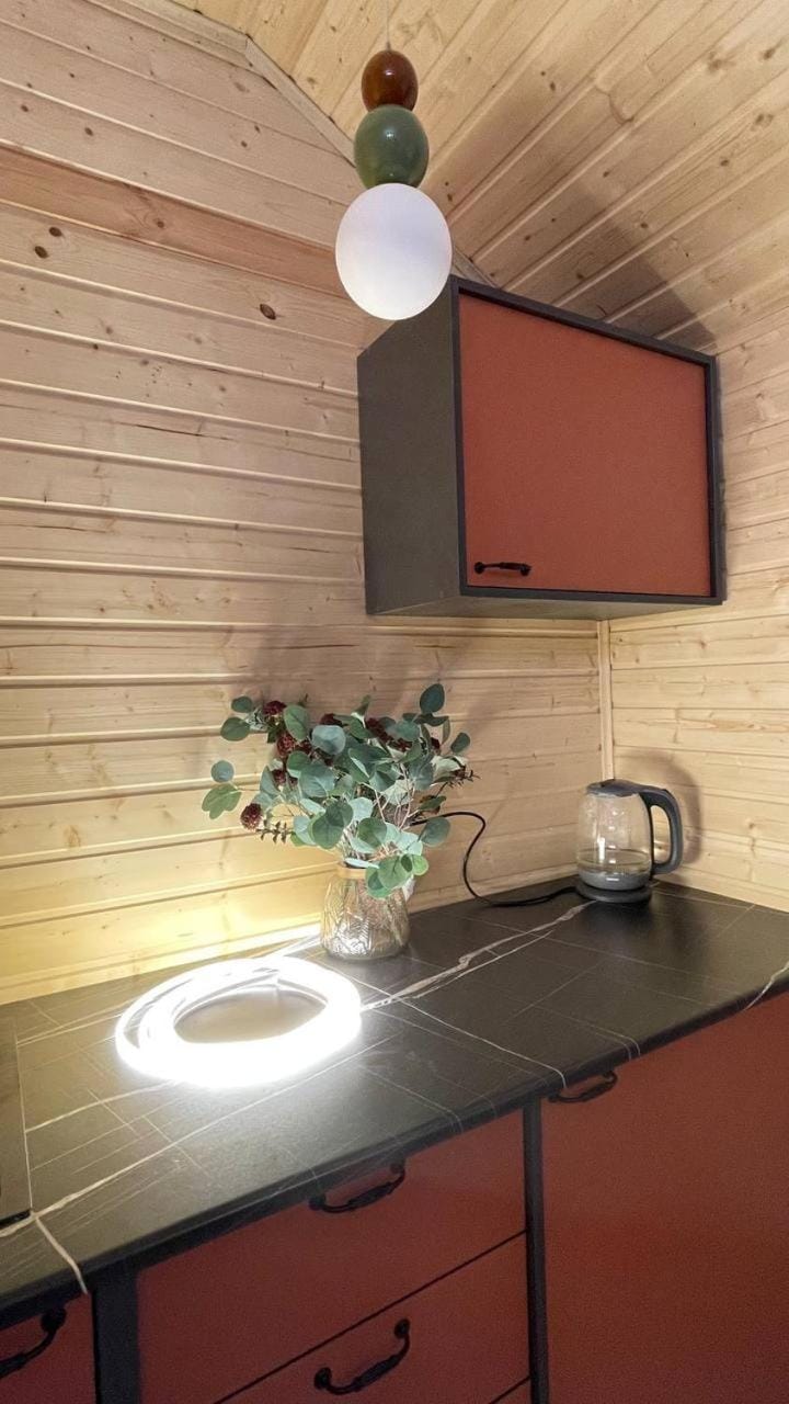 Kitchen or kitchenette, stove