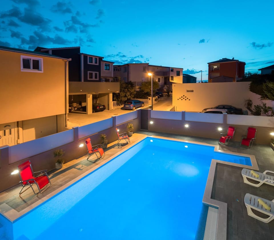 Night, Pool view, Swimming pool, Swimming pool