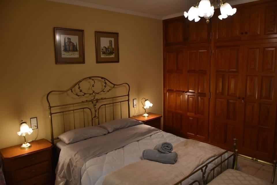 Bed, wardrobe