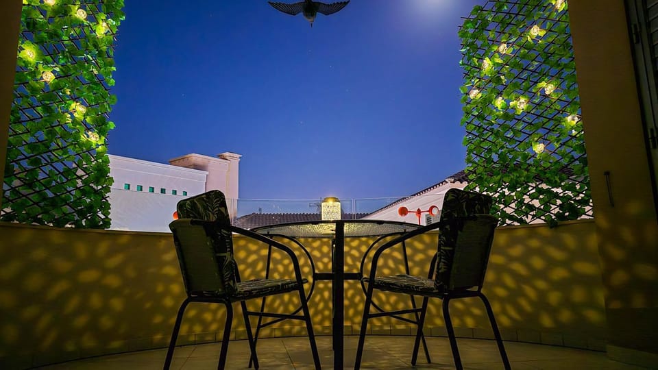 Patio, Night, View (from property/room), Balcony/Terrace, Living room, Seating area, Dining area