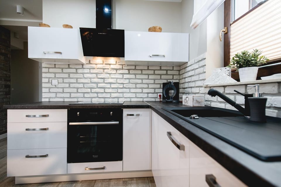Kitchen or kitchenette, dishwasher, stove, toaster