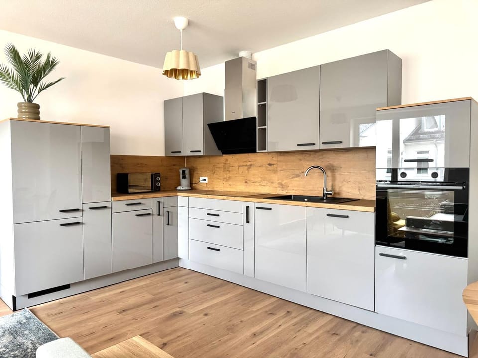 Kitchen or kitchenette, dishwasher, oven, stove