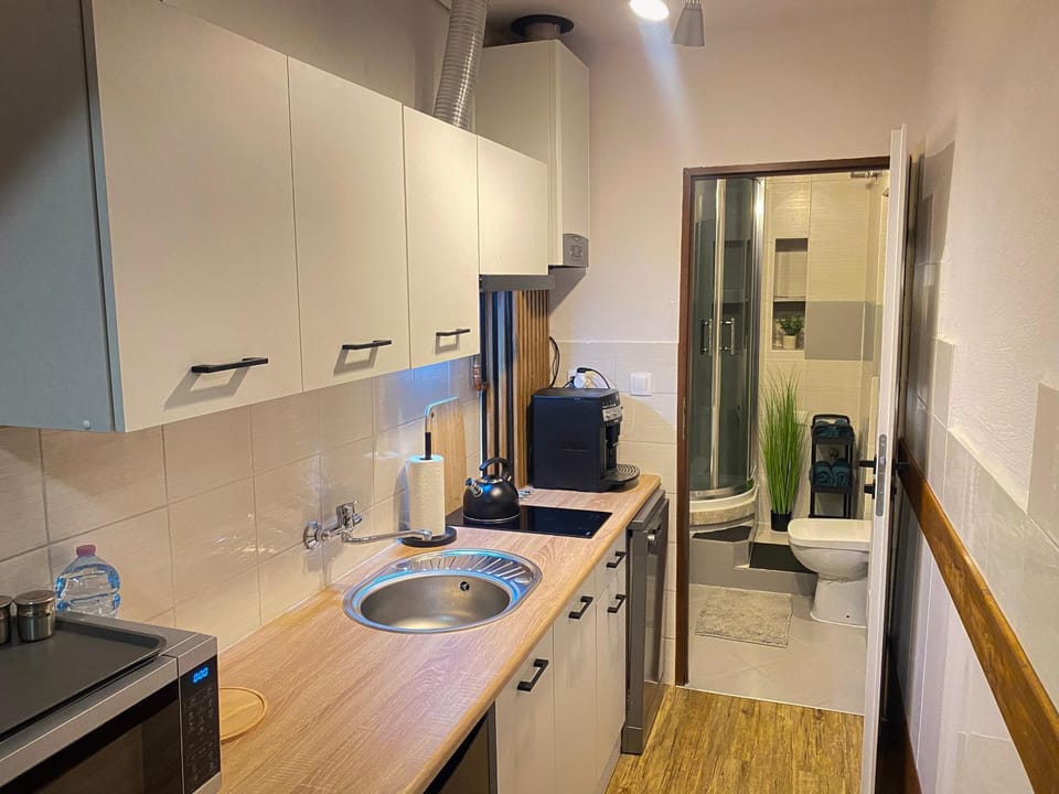 Kitchen or kitchenette, stove