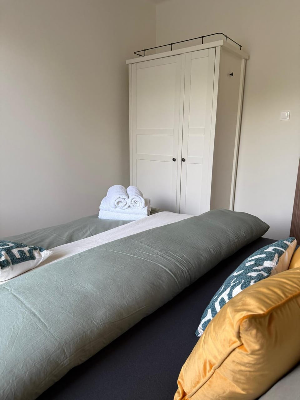 Bed, Photo of the whole room, Bedroom, towels, wardrobe