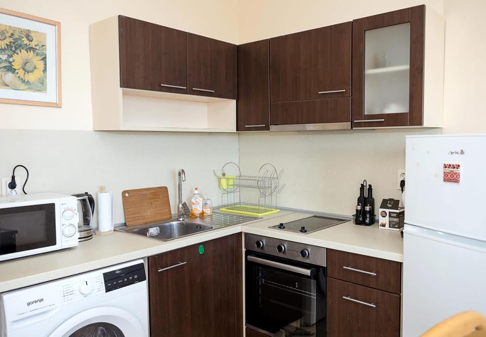 Coffee/tea facilities, Kitchen or kitchenette, oven, stove, washing machine