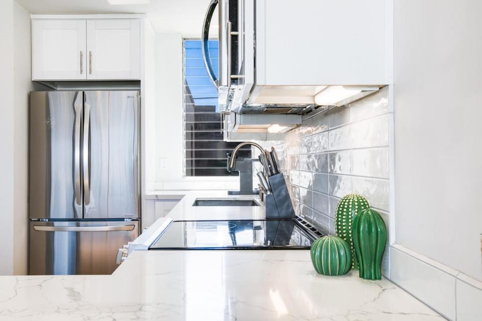 Kitchen or kitchenette, stove