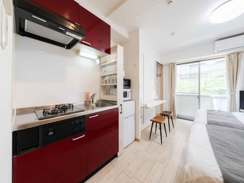 Kitchen or kitchenette, stove, toaster
