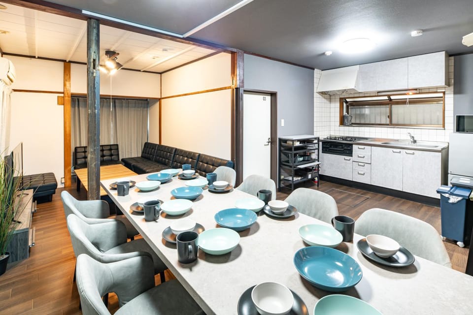 Kitchen or kitchenette, Living room, Dining area, stove