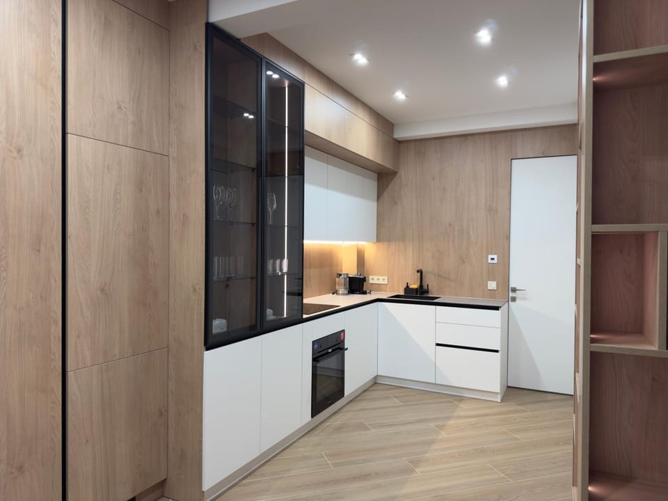 Kitchen or kitchenette, stove