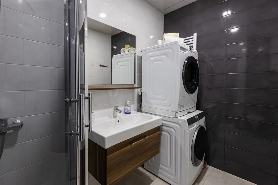 Bathroom, washing machine, dryer