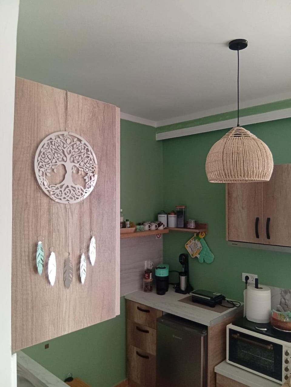 Kitchen or kitchenette, stove