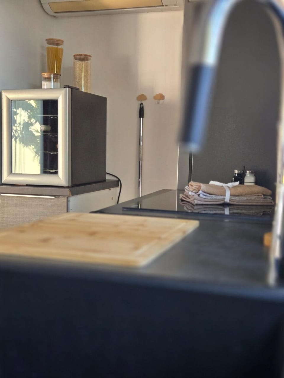 Kitchen or kitchenette, stove