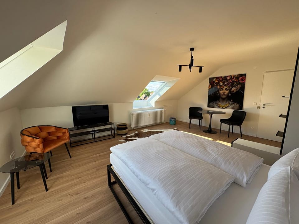 Bed, TV and multimedia, Seating area, Bedroom