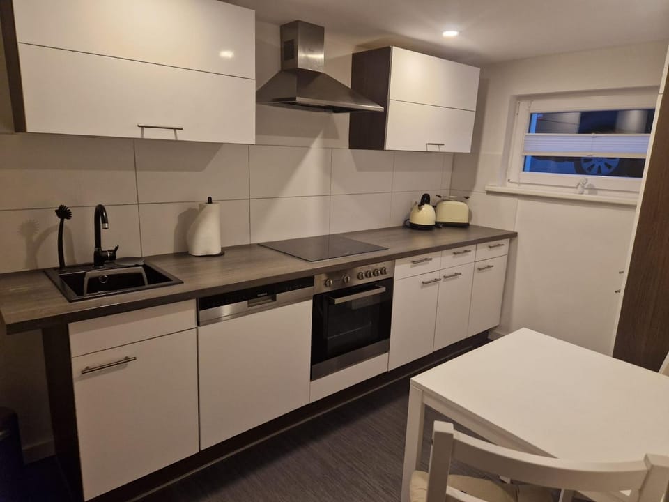 Kitchen or kitchenette, dishwasher, stove, toaster