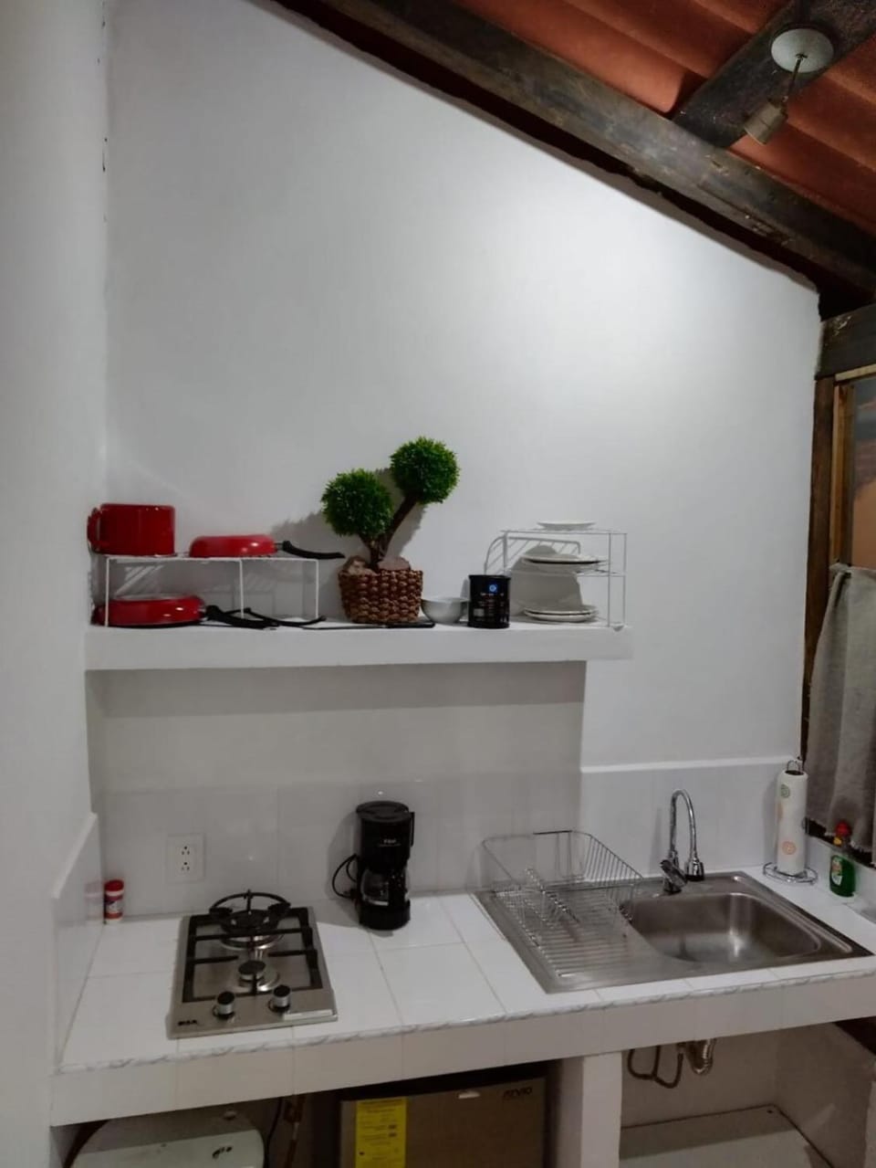 Kitchen or kitchenette, stove