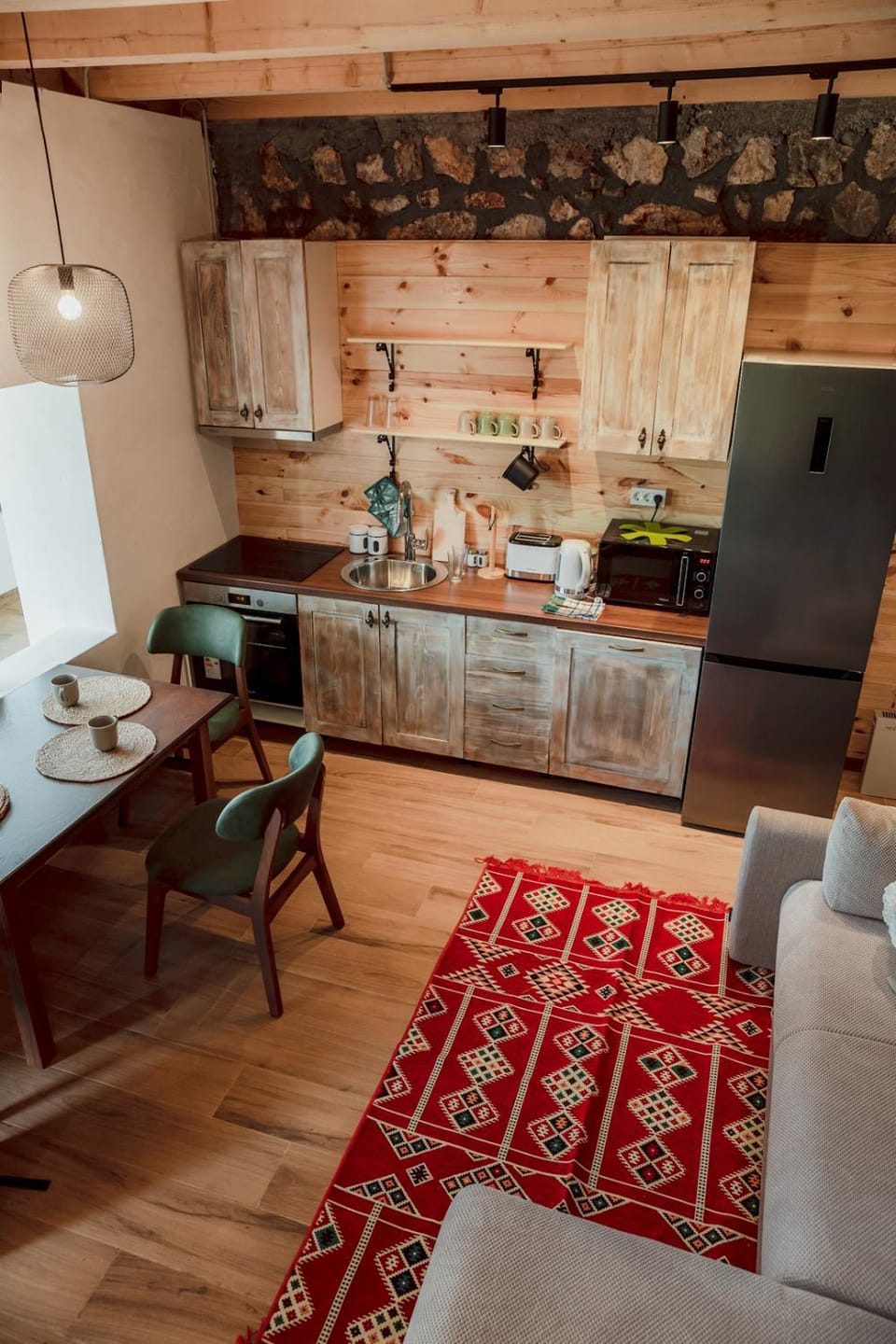 Seating area, oven, stove