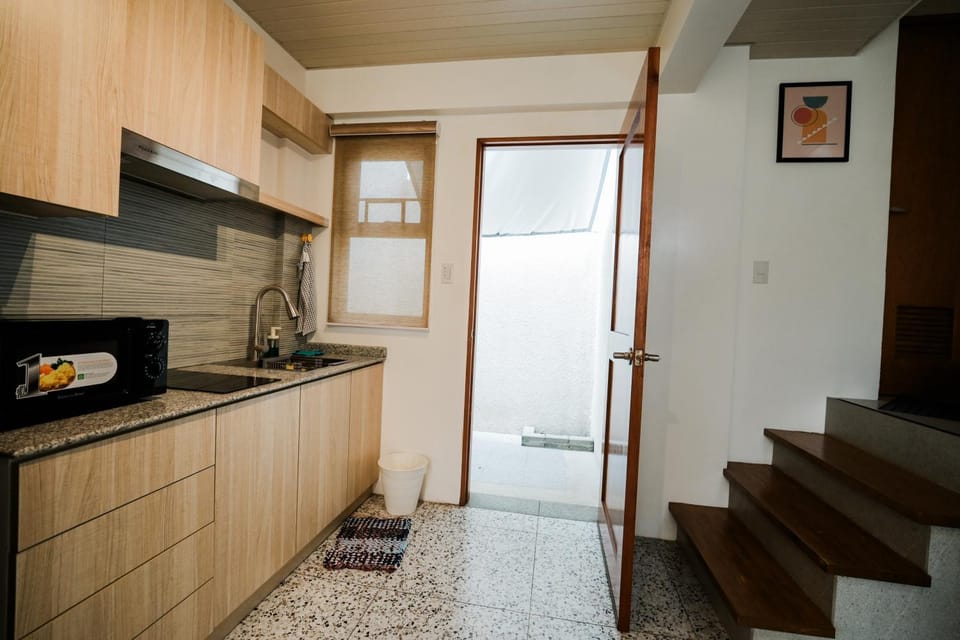 Kitchen or kitchenette, microwave