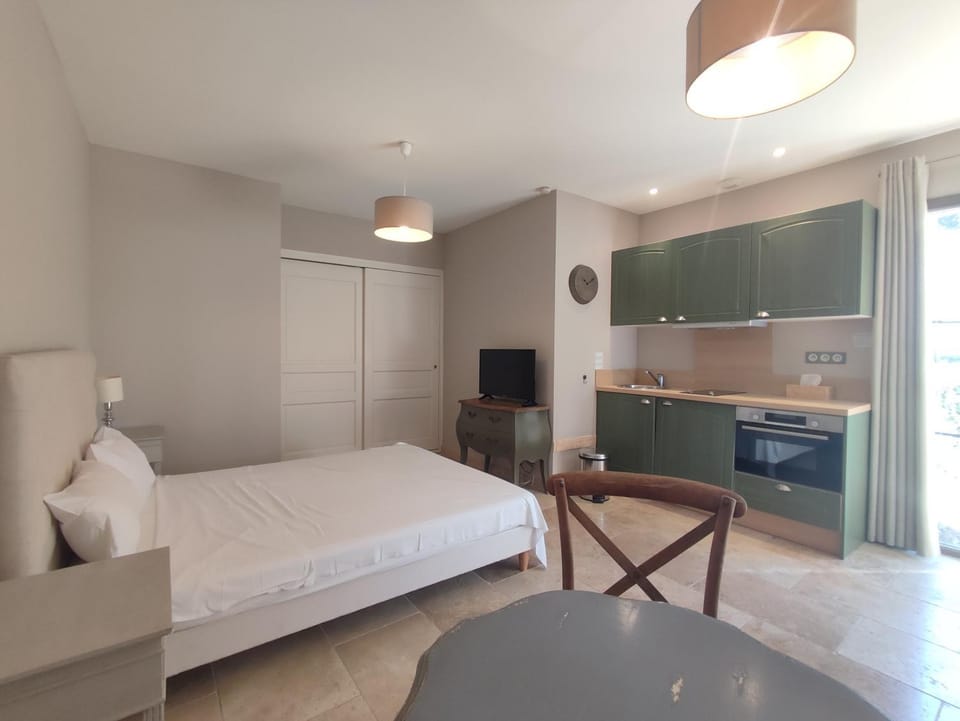 Kitchen or kitchenette, Dining area, Bedroom, stove