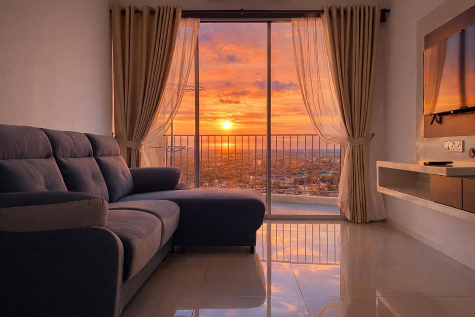 Natural landscape, Living room, Seating area, Sunset