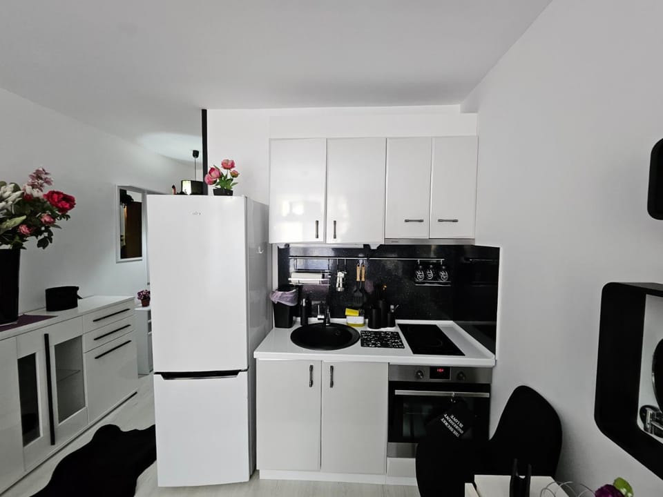 Kitchen or kitchenette, stove