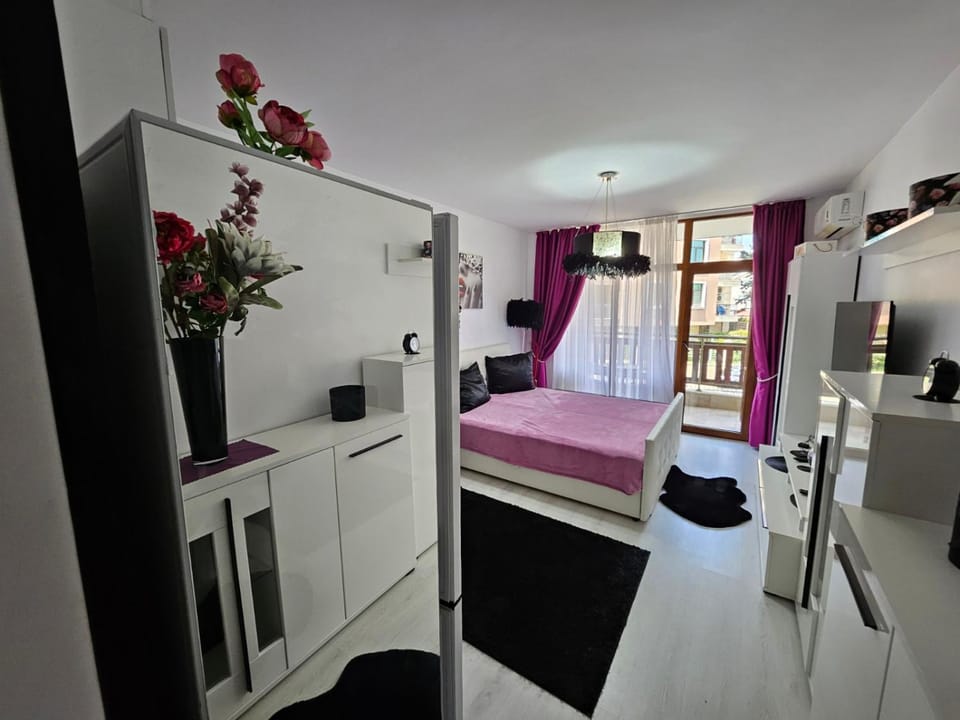 Bed, wardrobe