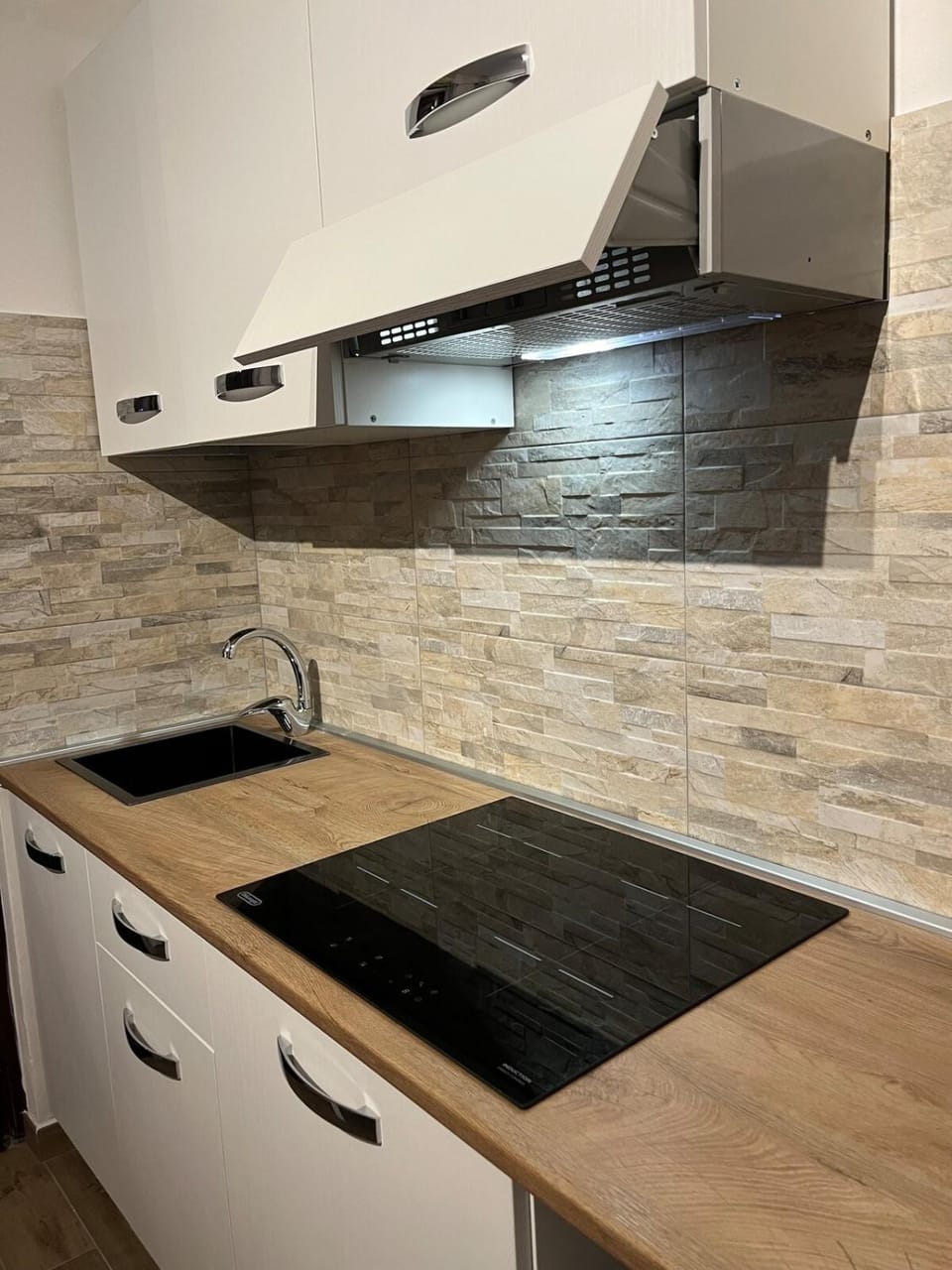 Kitchen or kitchenette, stove