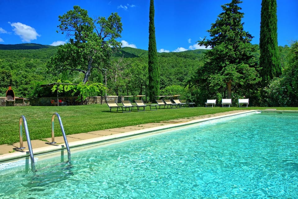 Spring, Day, Natural landscape, Garden, Garden view, Pool view, Swimming pool, sunbed