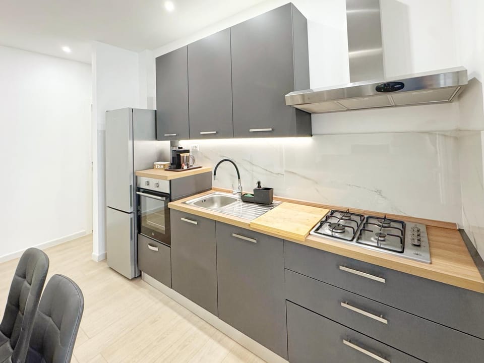 Kitchen or kitchenette, stove