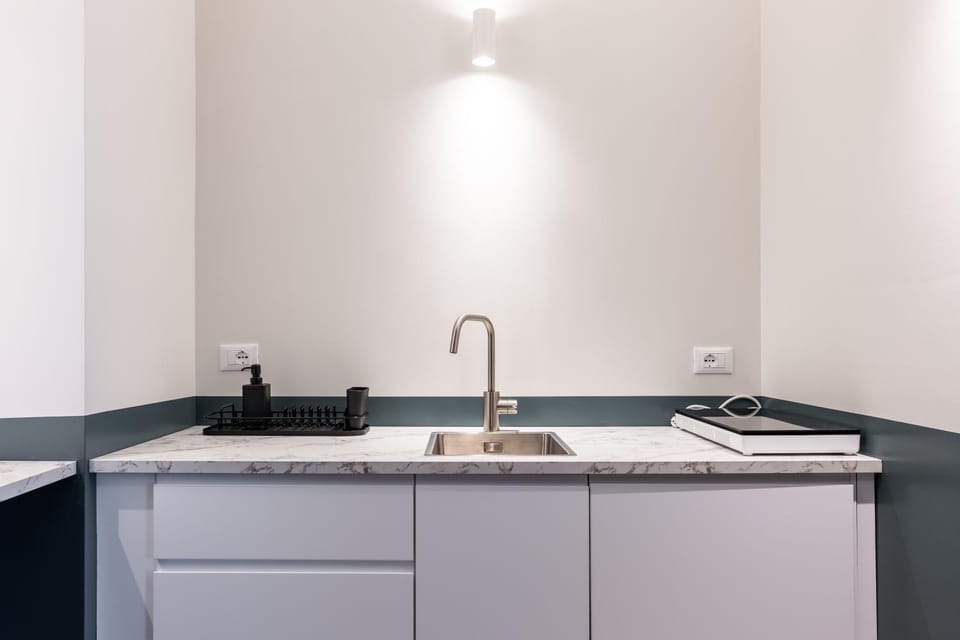 Kitchen or kitchenette, stove