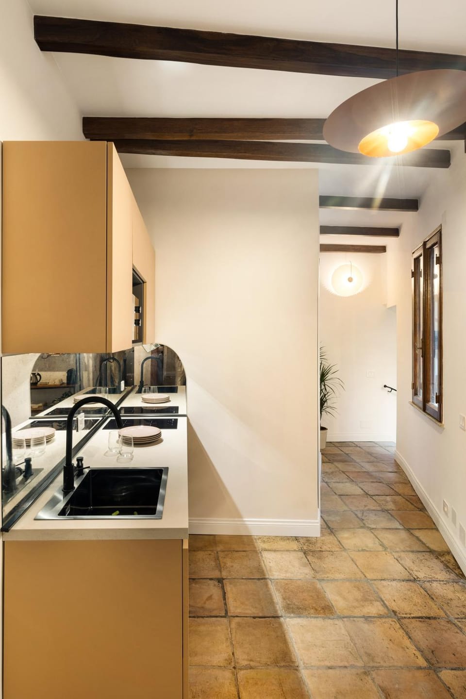 Kitchen or kitchenette, stove