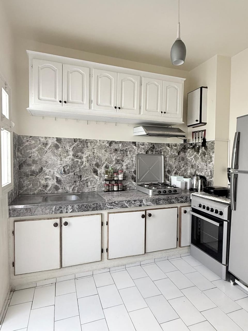 Kitchen or kitchenette, stove