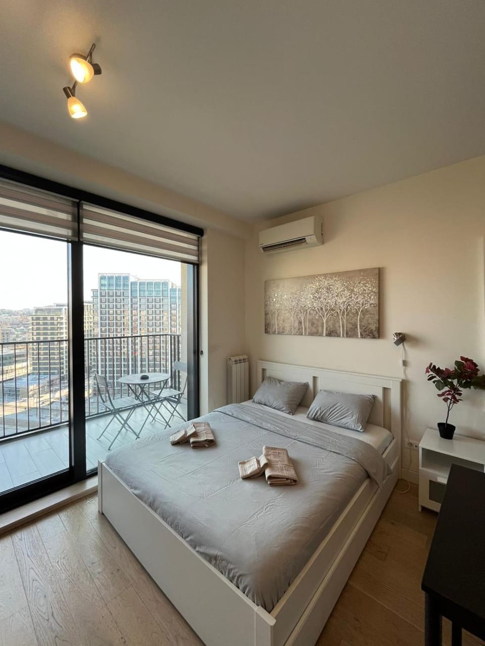Bed, View (from property/room), Balcony/Terrace, Living room, Photo of the whole room, Seating area, Bedroom, towels, air conditioner