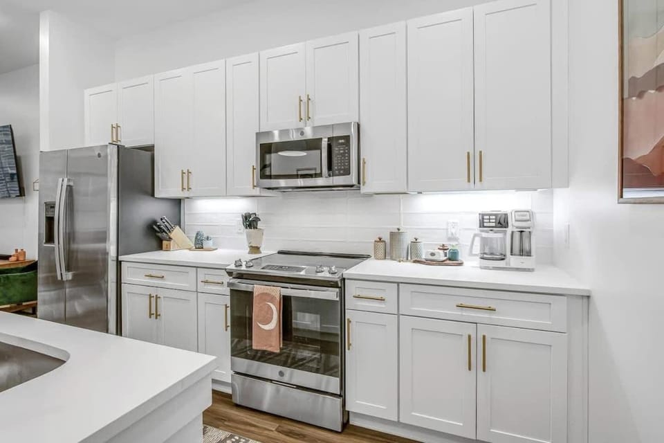 Kitchen or kitchenette, stove