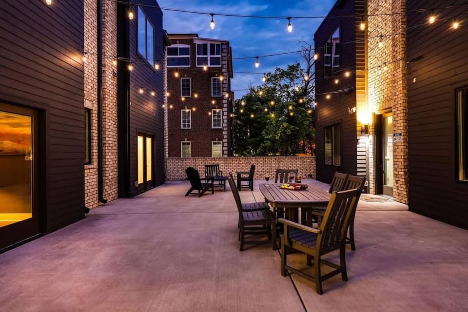 Property building, Patio, Night, Seating area, Dining area