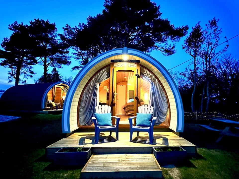 Property building, Patio, Night, Natural landscape, Garden, Seating area, Garden view